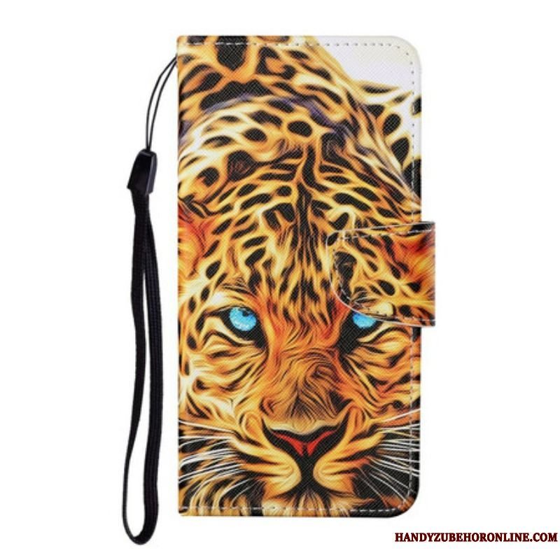 Læder Cover Samsung Galaxy S21 FE Tiger Med Snor