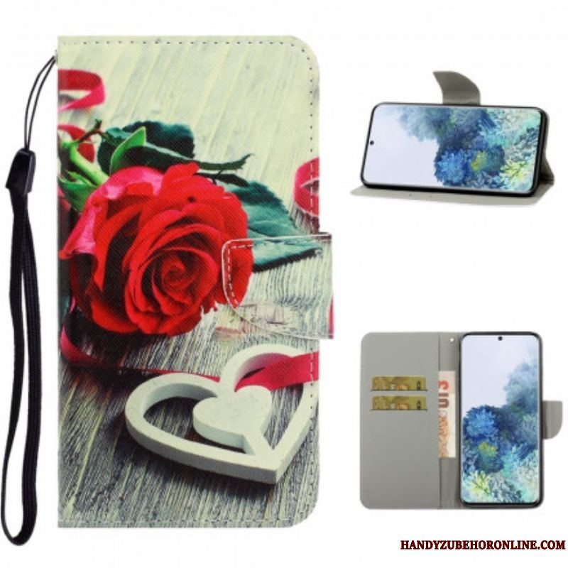Læder Cover Samsung Galaxy S21 Ultra 5G Med Snor Farverige Strappy Blomster