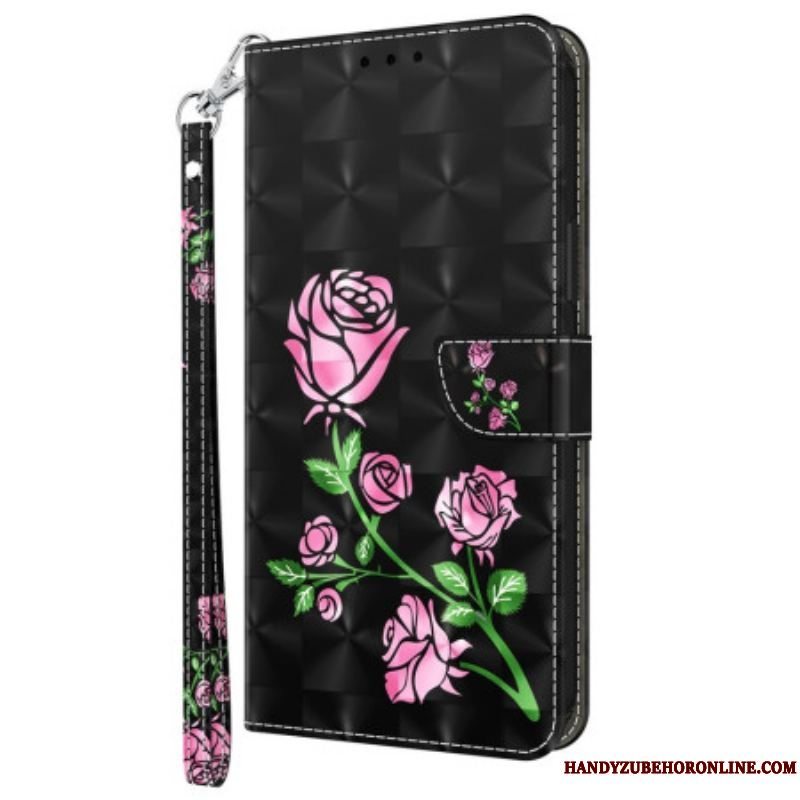 Læder Cover Samsung Galaxy S23 5G Med Snor Strappy Grafisk Rose