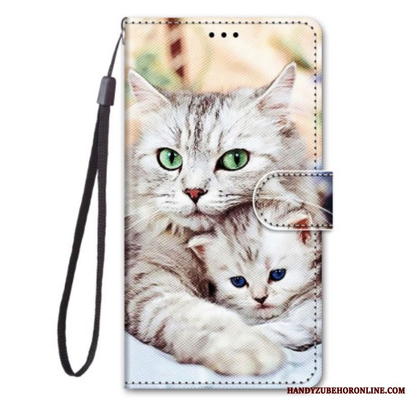 Læder Cover Xiaomi 12 / 12X Med Snor Strappy Cat Familie