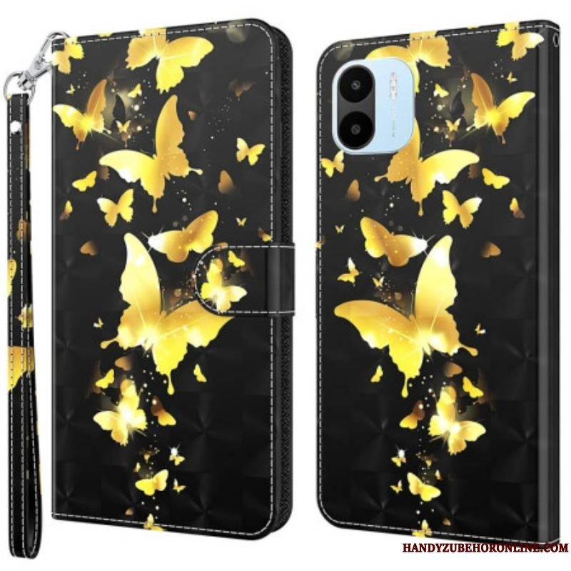 Læder Cover Xiaomi Redmi A1 Gule Sommerfugle