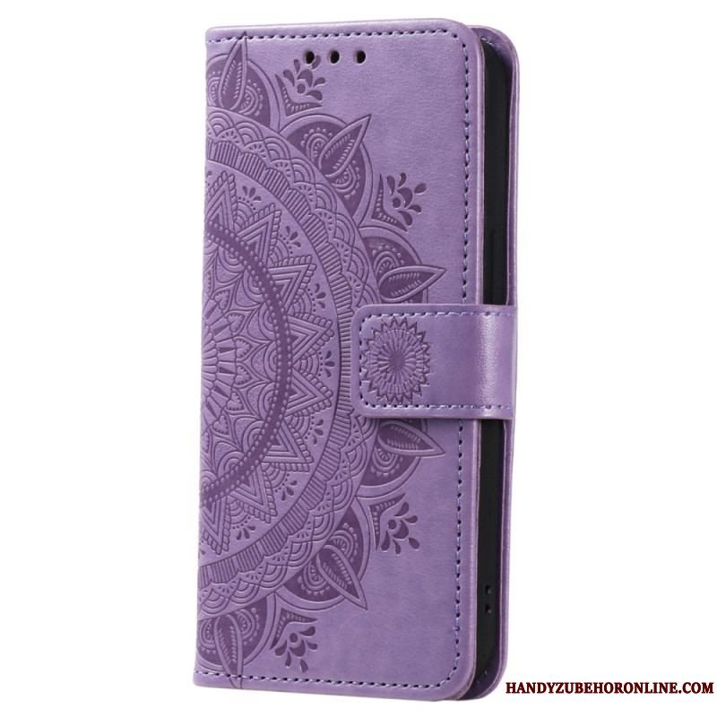 Læder Cover Xiaomi Redmi Note 12 4G Mandala Sun Med Snor