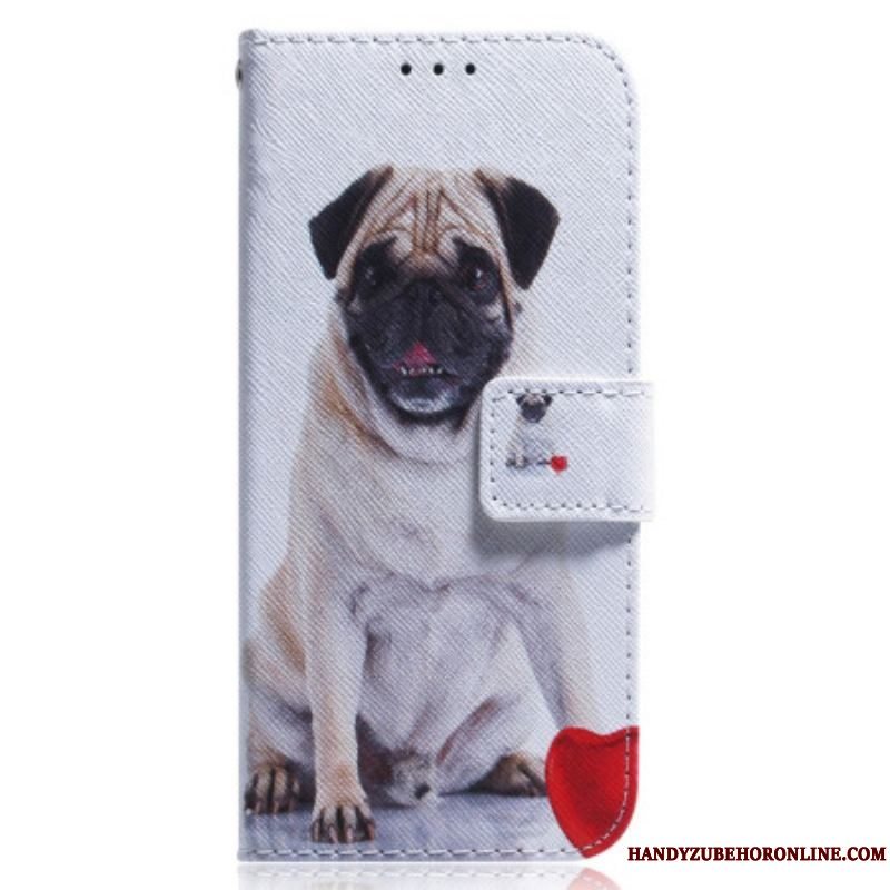 Læder Cover Xiaomi Redmi Note 12 5G Med Snor Mops Hund Med Snor