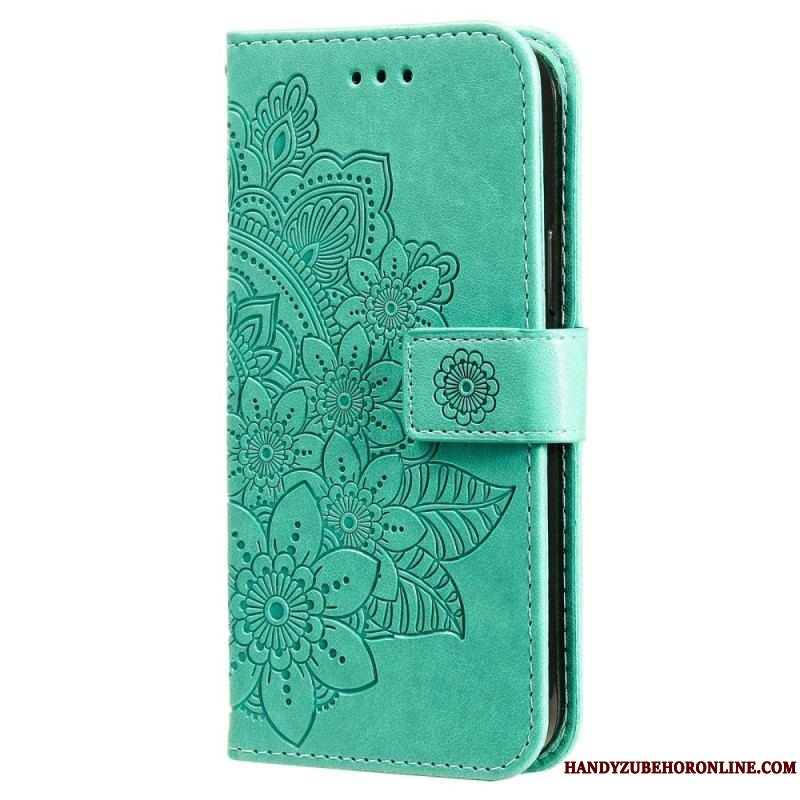 Læder Cover Xiaomi Redmi Note 12 5G Med Snor Rem Blomster Mandala