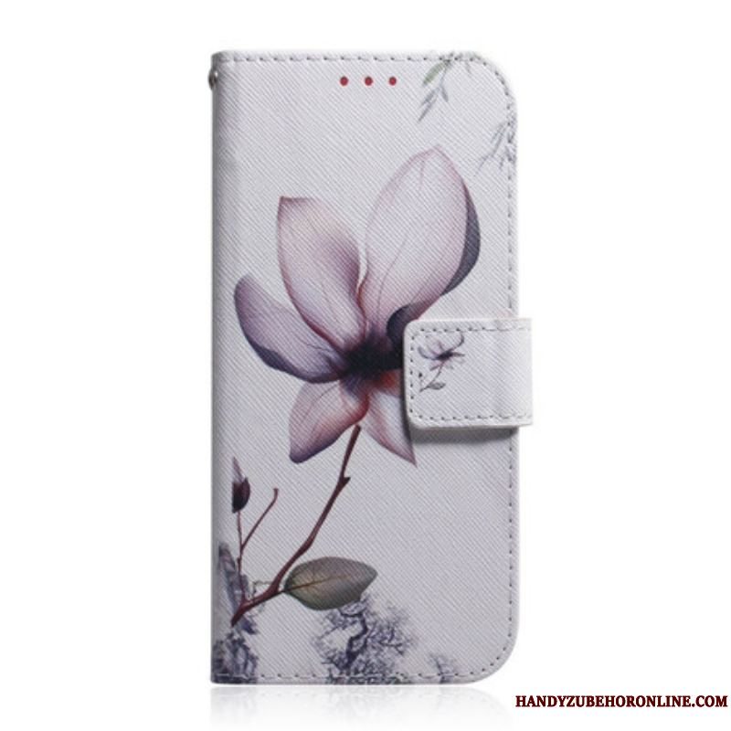 Læder Cover iPhone 13 Pro Max Blomst Støvet Pink