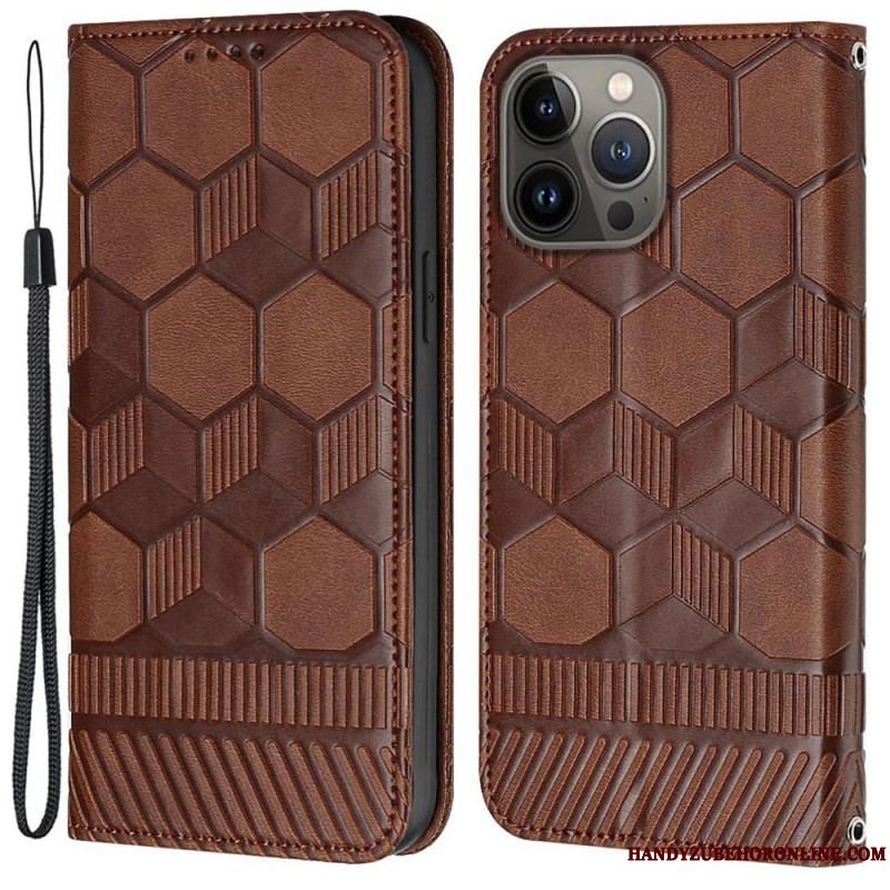 Læder Cover iPhone 13 Pro Max Fodboldbold Mønster