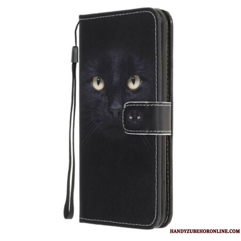 Læder Cover iPhone 13 Pro Med Snor Strappy Black Cat Eyes