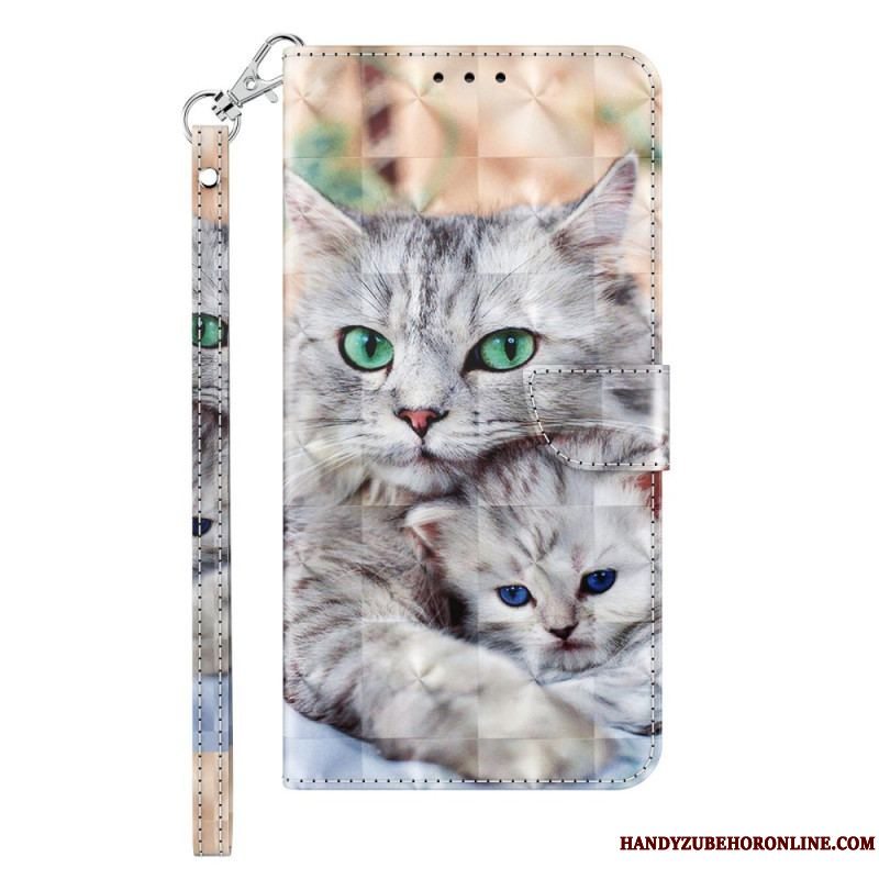 Læder Cover iPhone 14 Med Snor Kun Thong Cats