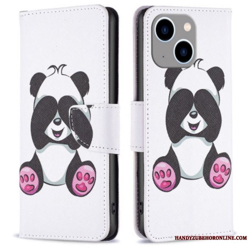 Læder Cover iPhone 14 Plus Panda Sjov