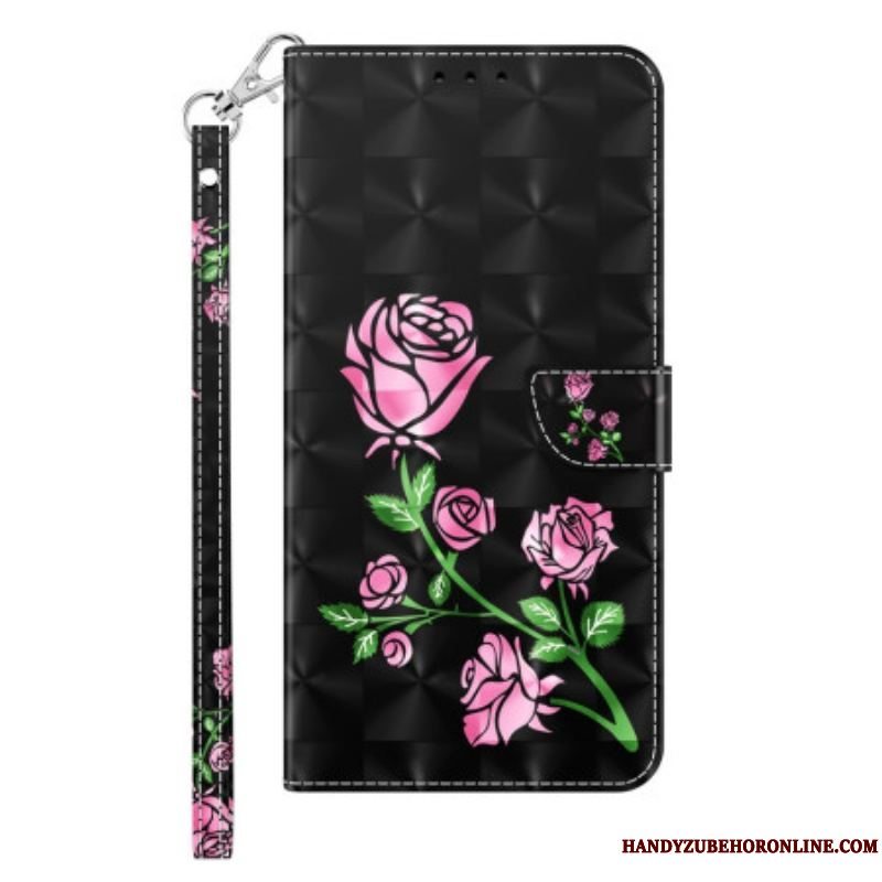 Læder Cover iPhone 14 Pro Med Snor Rem Roses