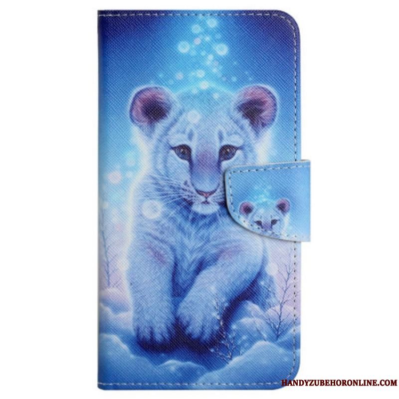 Læder Cover iPhone 15 Med Snor Babyleopard Med Rem