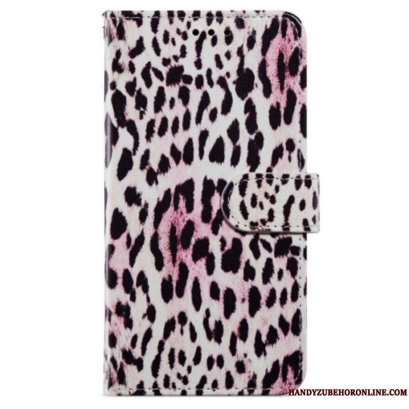 Læder Cover iPhone 15 Med Snor Leopardskinddesign Med Rem