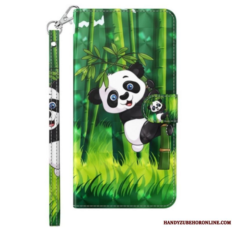 Læder Cover iPhone 15 Plus Med Snor 3d Bambus Panda Med Rem