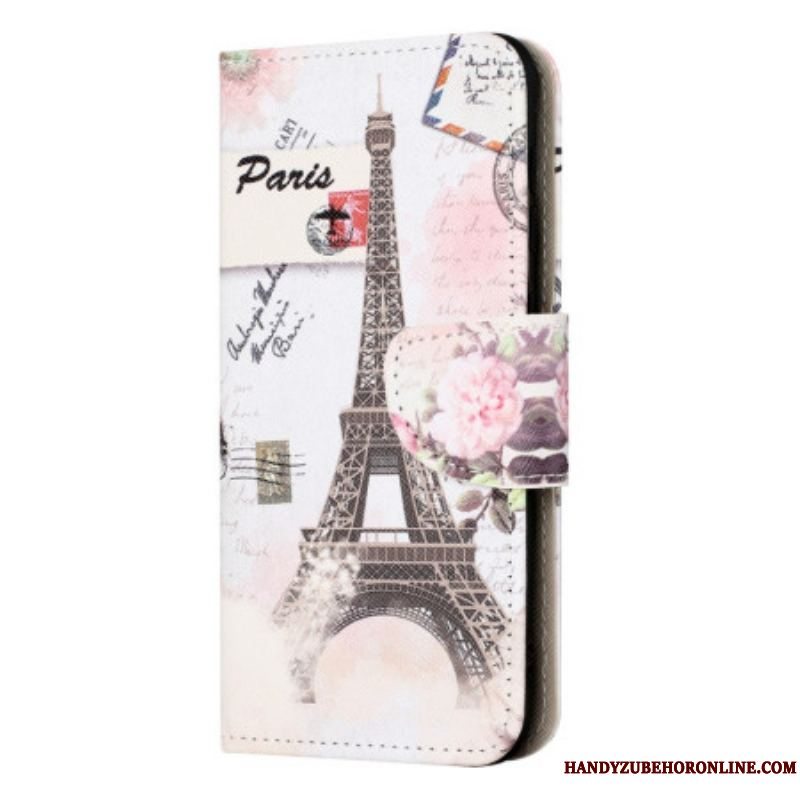 Læder Cover iPhone 15 Plus Vintage Eiffeltårnet