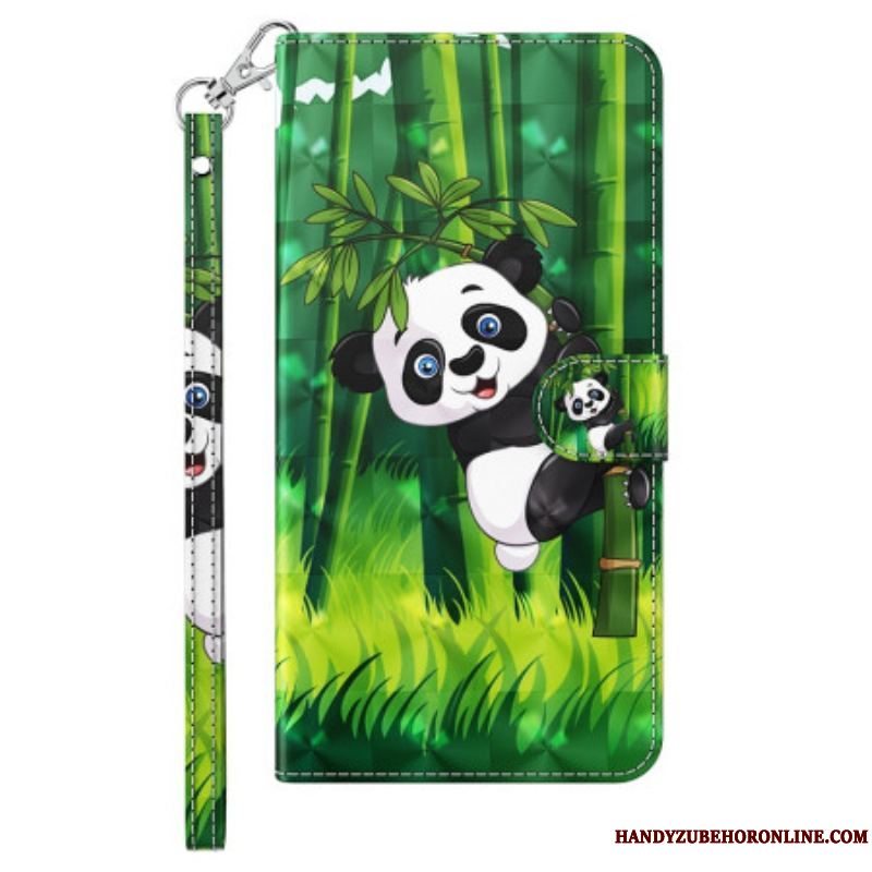 Læder Cover iPhone 15 Pro Max Med Snor 3d Bambus Panda Med Rem