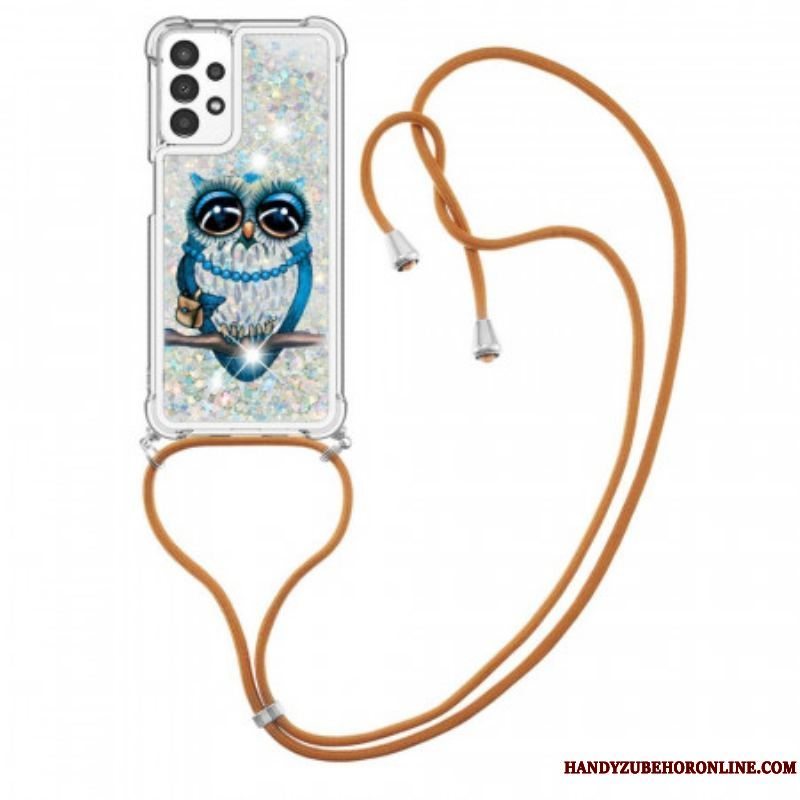 Mobilcover Samsung Galaxy A13 Med Snor Sequin Snøre Miss Owl