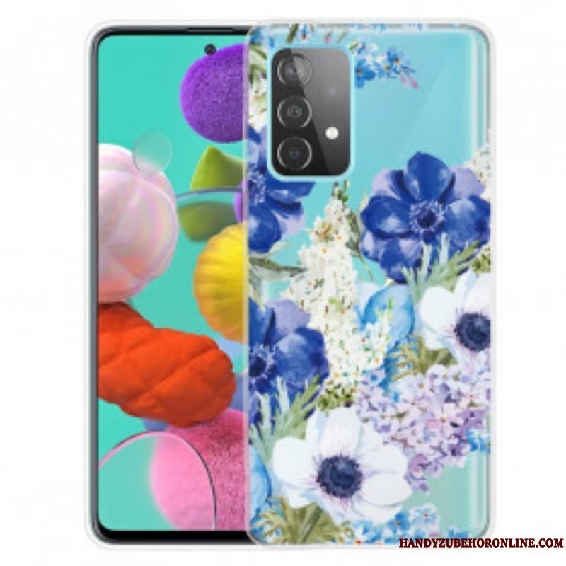 Mobilcover Samsung Galaxy A52 4G / A52 5G / A52s 5G Sømløs Akvarel Blå Blomster
