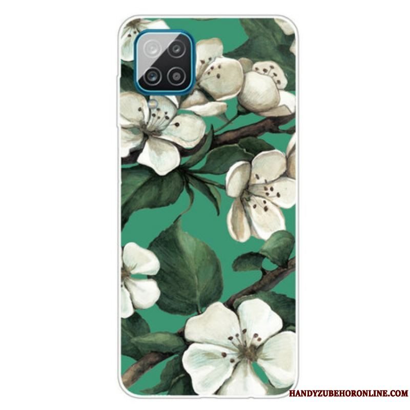 Mobilcover Samsung Galaxy M12 / A12 Malede Hvide Blomster