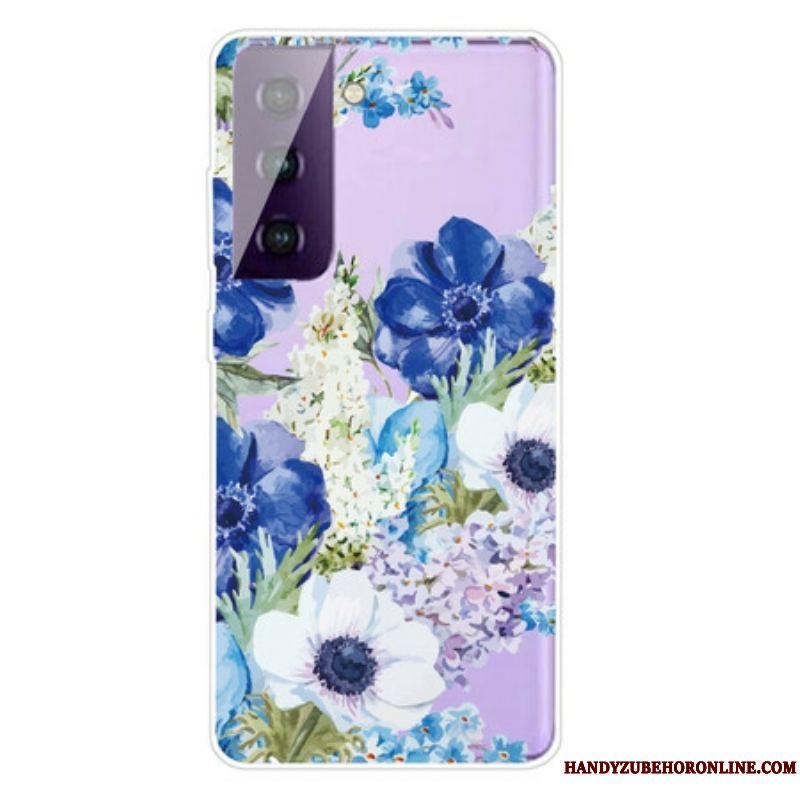 Mobilcover Samsung Galaxy S21 FE Akvarel Blå Blomster