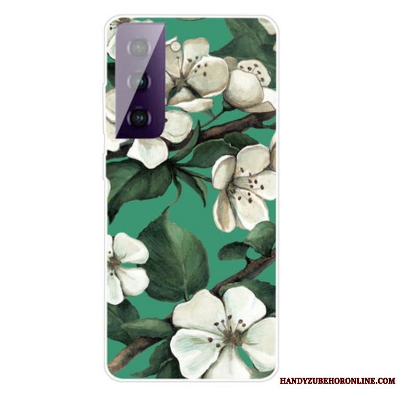 Mobilcover Samsung Galaxy S21 FE Malede Hvide Blomster