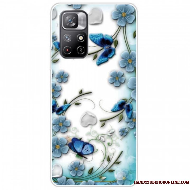 Mobilcover Xiaomi Redmi Note 11 Pro Plus 5G Blå Blomster Og Sommerfugle