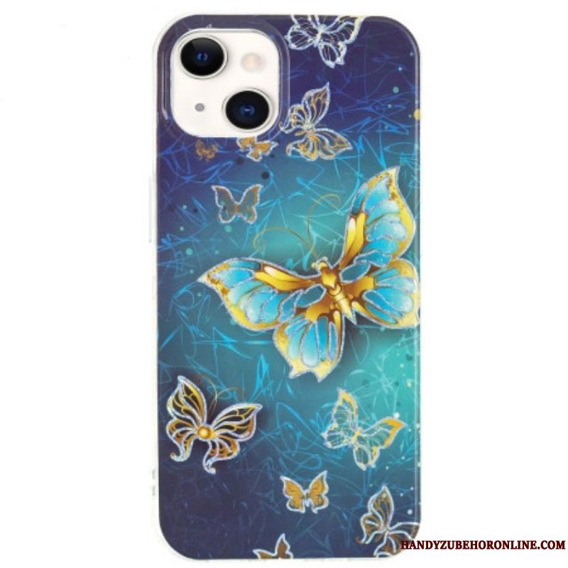 Mobilcover iPhone 15 Plus Gyldne Sommerfugle