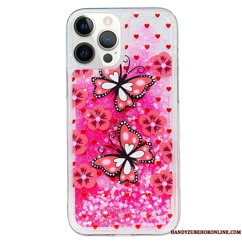 Mobilcover iPhone 15 Pro Sommerfugle Glitter